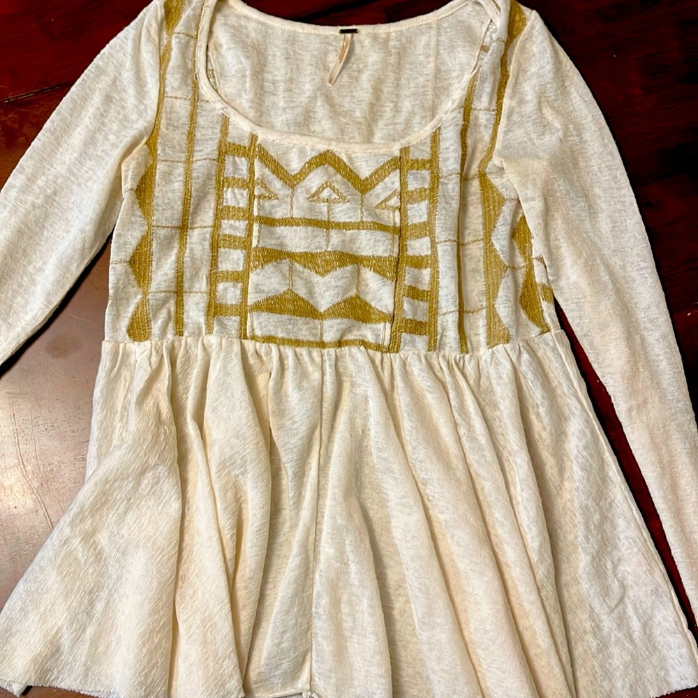 Free People | Embroidered Long Sleeve Top Size S